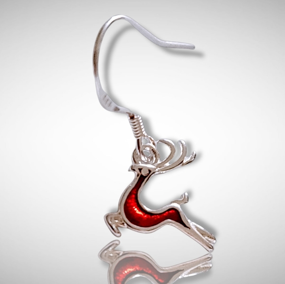 Sterling Silver & Red Reindeer Dangle Earrings Holiday Gift New! - Picture 4 of 5